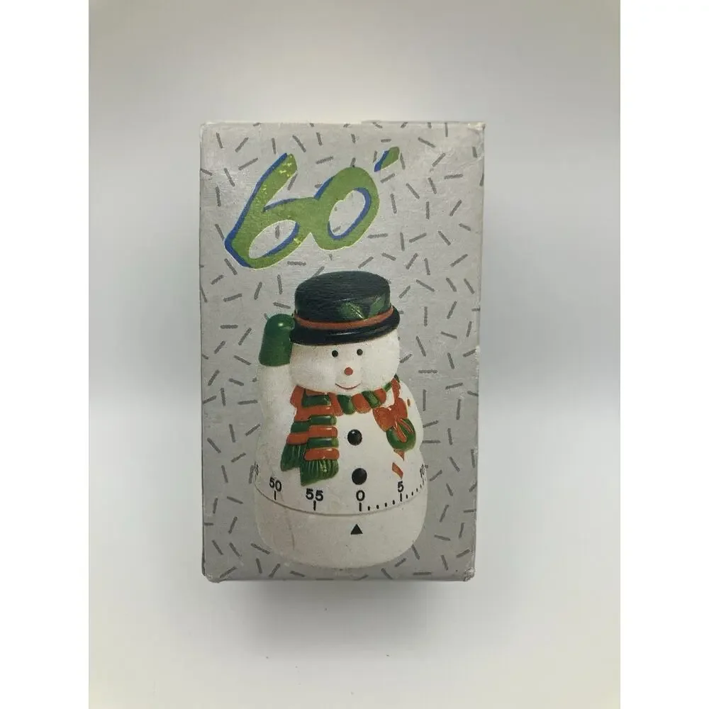 Snowman Ceramic Mechanical Kitchen Timer 60-Min Countdown Vintage Christmas